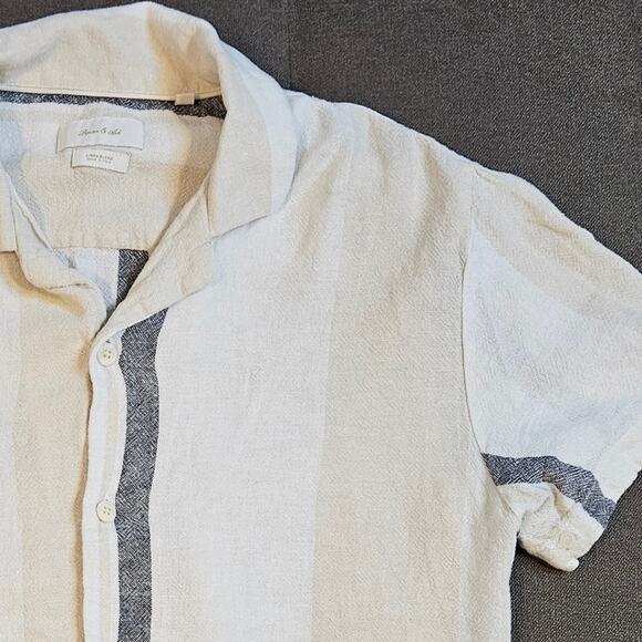 Porter & Ash Men's Small 100% Linen Striped Short Sleeve Buttondown Shirt - Picture 1 of 9